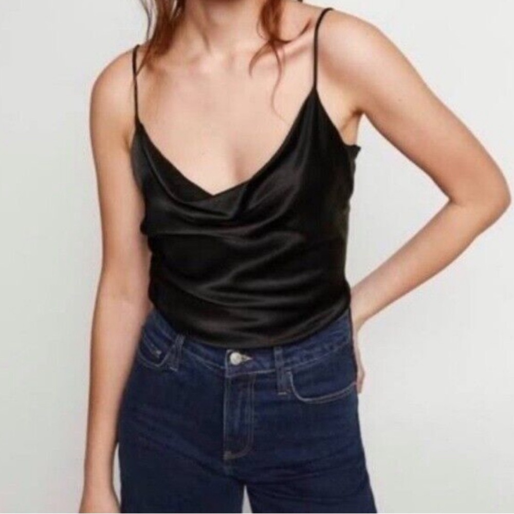 Zara Women’s Black Satin Cowl Neck Tank Top - L